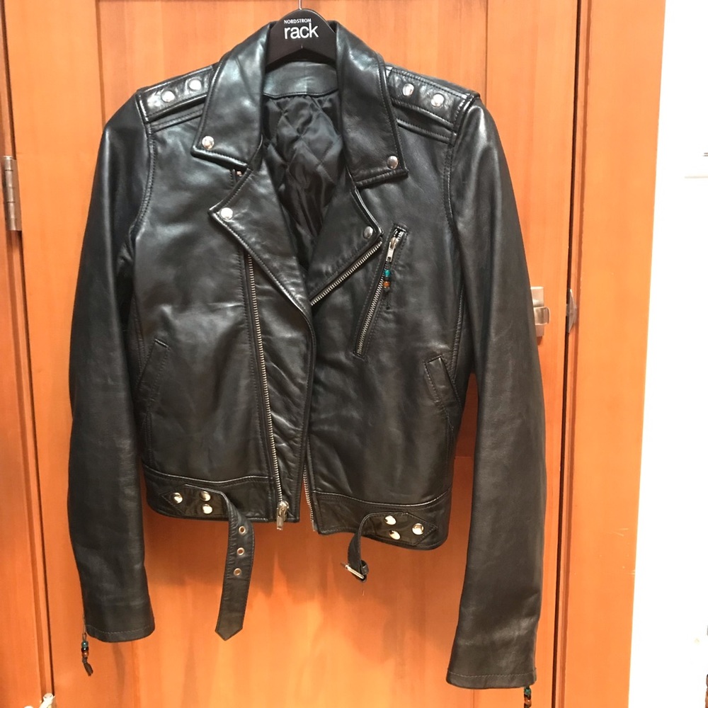 BLK DNM Women’s black leather biker jacket